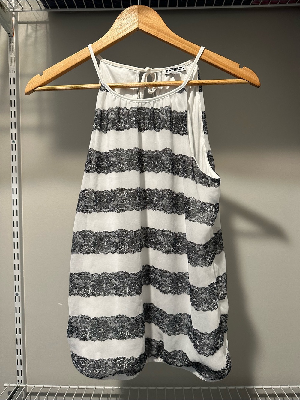 Express White and Black Lace-Striped Camisole Tank